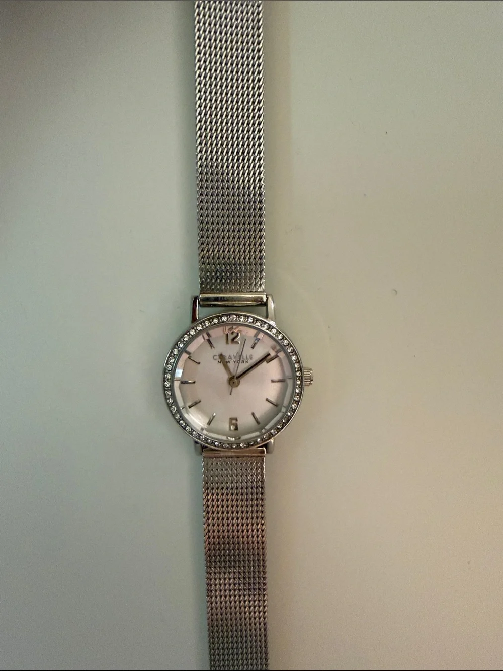Caravelle New York Silver Crystal-Accent Mesh Watch